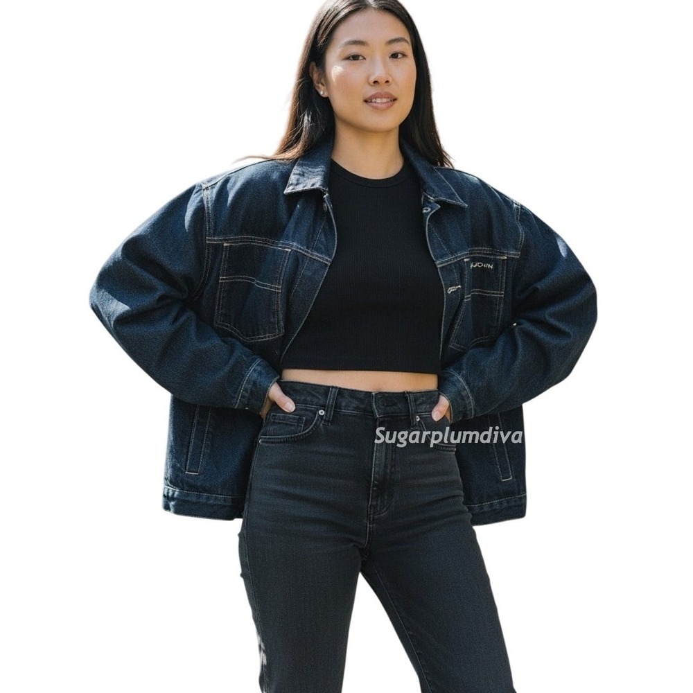 Sean John Blue Denim Jean Jacket LARGE Blokecore Hip Hop Edgy Dark Look Vintage